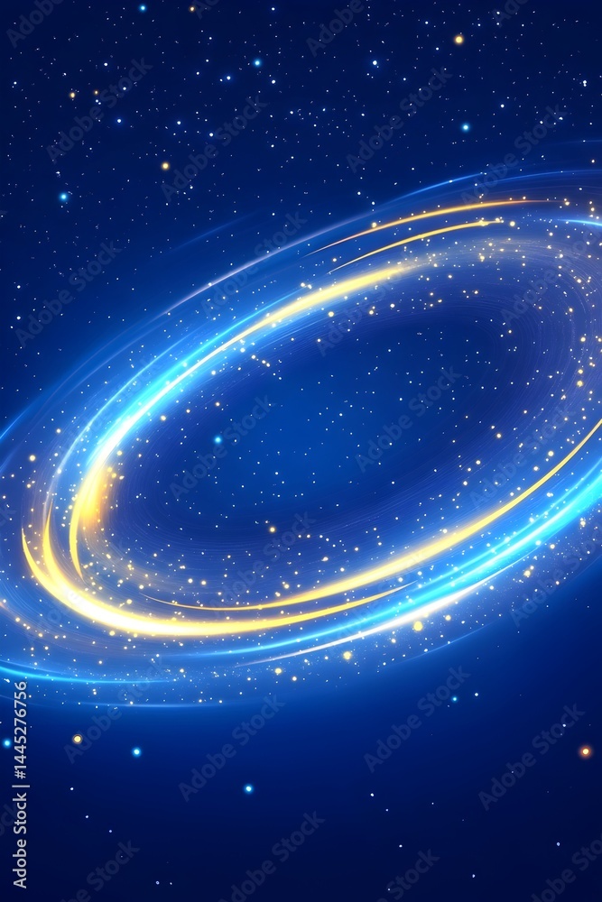 Obraz premium Glowing elliptical light trails in a dark blue, starry backdrop