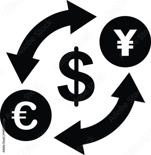 currency exchange arrows icon black silhouette vector illustration on transparent background