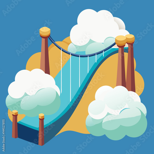 A bridge spans a river under a cloudy sky, showcasing a serene natural landscape.