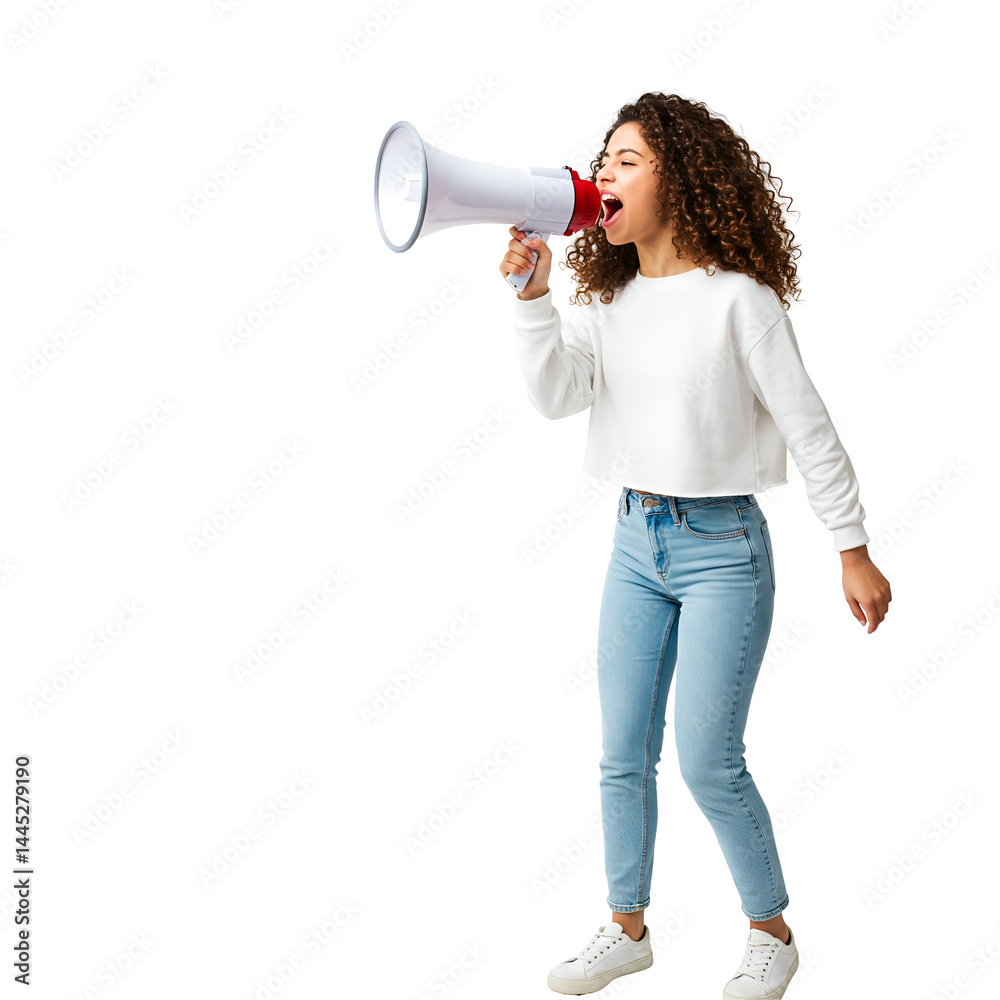 young woman shouting through megaphone young woman shouting through megaphone