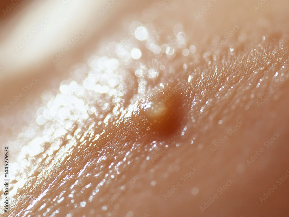 Fototapeta premium Zoomed-In Realistic Skin Conditions: Blisters, Vesicles, and Warts : Generative AI