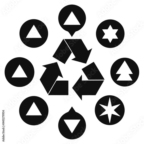 Set of  Recycling Symbols – Circular Arrow Icons in Various Styles