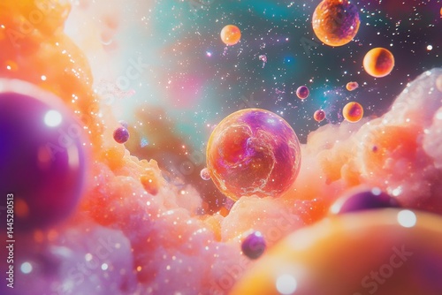Wallpaper Mural Colorful orbs and nebulae in a vibrant cosmic landscape Torontodigital.ca
