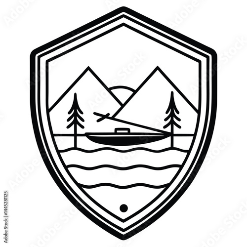 Camping Activities kayaking vector silhouette Line art