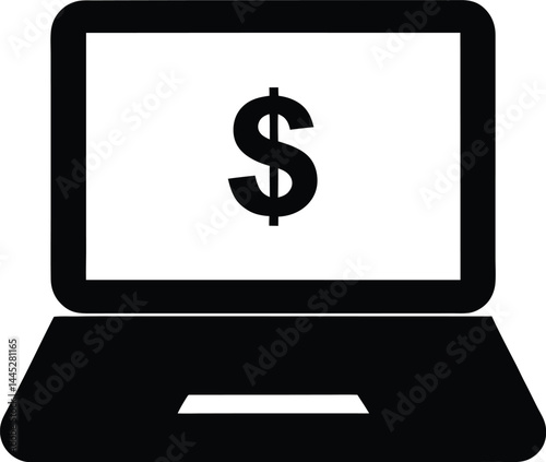laptop with dollar sign icon black silhouette vector illustration on transparent background