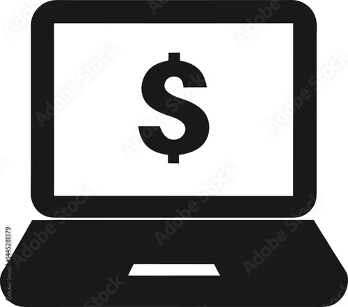 laptop with dollar sign icon black silhouette vector illustration on transparent background