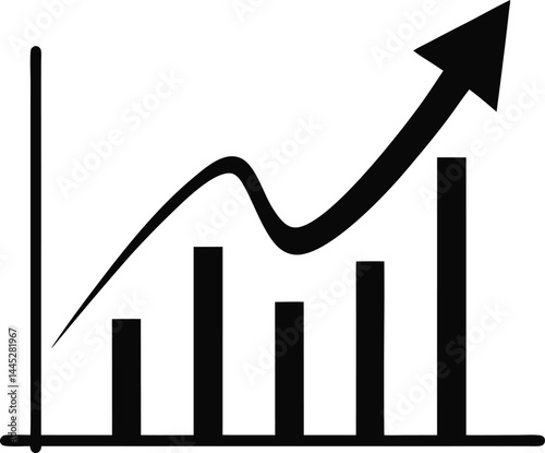 line graph rising icon black silhouette vector illustration on transparent background