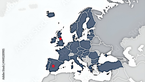 High-Resolution Digital Map of Europe with US Flag Icon Highlighting Trade Corridors and Transatlantic Tariff Routes - Infographic Concept with Left Space