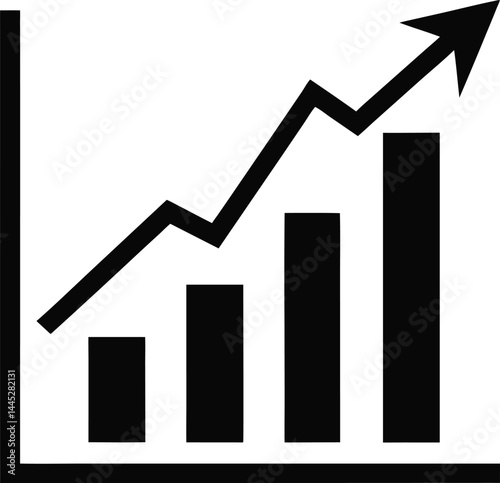 line graph rising icon black silhouette vector illustration on transparent background