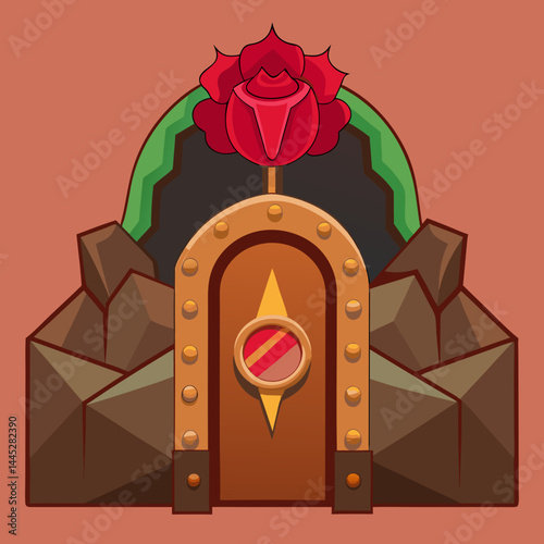 A rose shaped like a door, blending floral beauty with architectural design in a unique and imaginative way.
