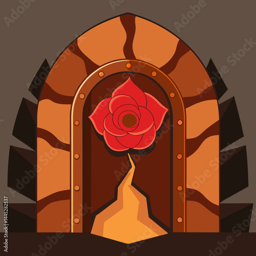 A rose shaped like a door, blending floral beauty with architectural design in a unique and imaginative way.