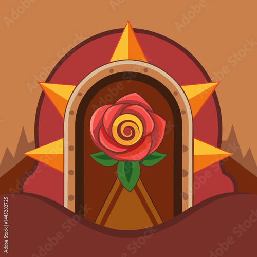 A rose shaped like a door, blending floral beauty with architectural design in a unique and imaginative way.