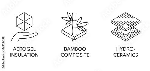 Innovative materials - Aerogel, Bamboo composite, Hydroceramics. In thin line