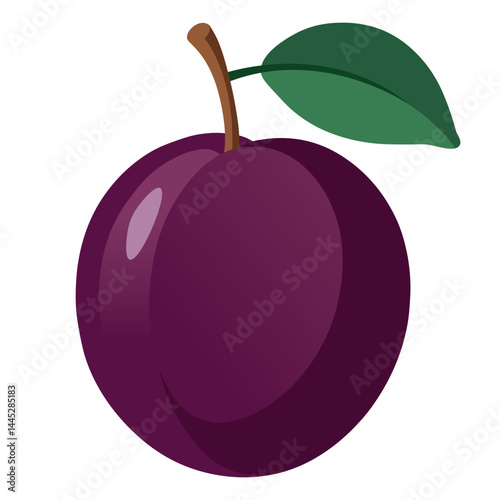 Flat design vector illustration of plum on white background. Perfect for packaging, food illustrations, organic branding, and autumn-themed design and so on.