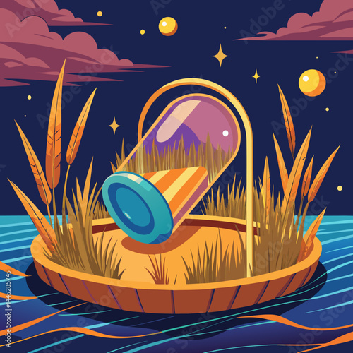 A desert landscape featuring a serene pond surrounded by sand, with a modern glass dome reflecting the sunlight.