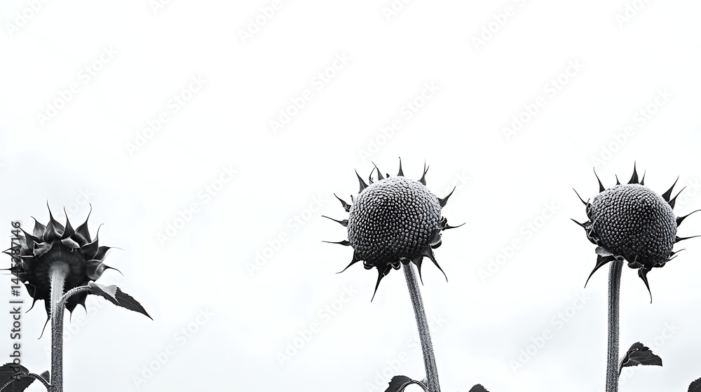 Obraz premium Dried sunflowers monochrome