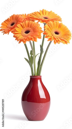 Wallpaper Mural Vibrant orange flowers in a sleek, dark red vase Torontodigital.ca