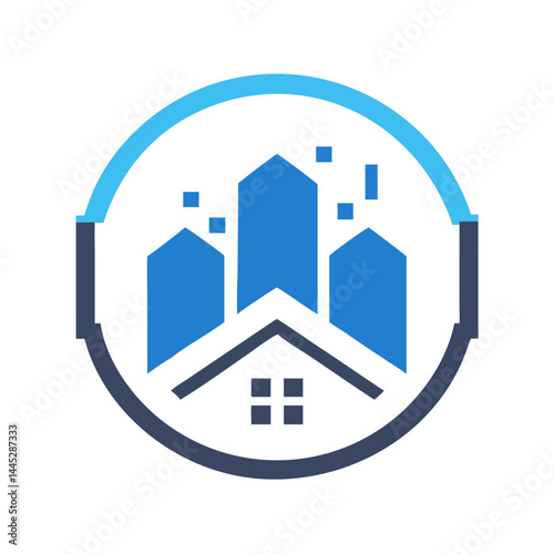 Modern Home Icon with Tech Elements for Real Estate or Smart Home Branding . Stylish, minimalist icon of a house with integrated tech elements, evoking a modern, smart home concept. 