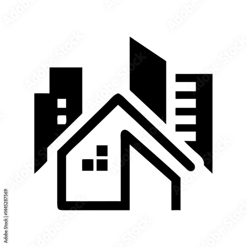 Modern Home Icon with Tech Elements for Real Estate or Smart Home Branding . Stylish, minimalist icon of a house with integrated tech elements, evoking a modern, smart home concept. 