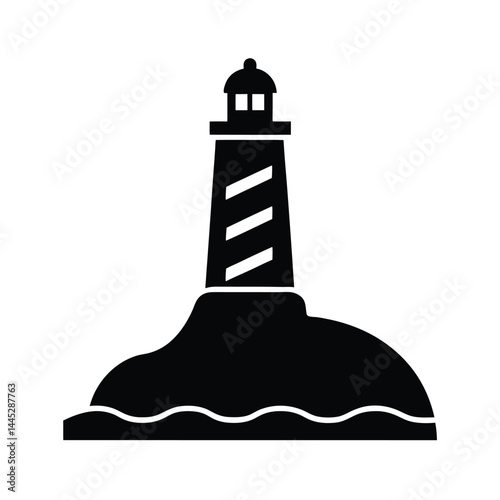 Lighthouse on Rocks Icon Vector Illustration Nautical Theme