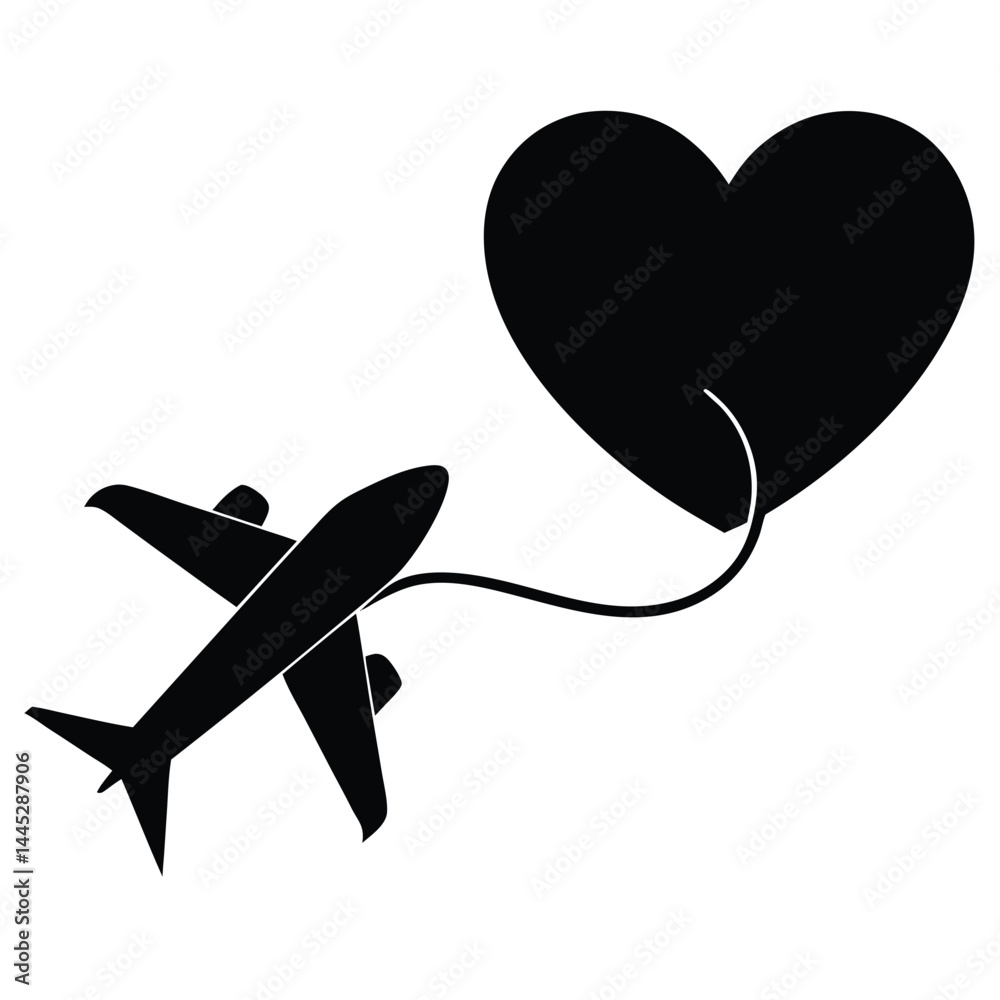 Airplane Heart Trail Silhouette – Travel and Love Symbol Icon