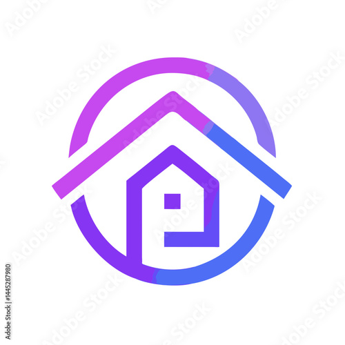 Modern Home Icon with Tech Elements for Real Estate or Smart Home Branding , Stylish, minimalist icon of a house with integrated tech elements, evoking a modern, smart home concept. 