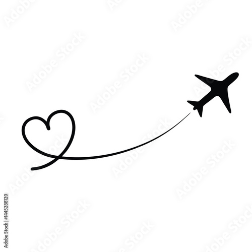 Airplane Heart Trail Silhouette – Travel and Love Symbol Icon