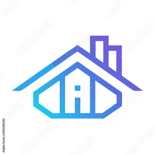 Modern Home Icon with Tech Elements for Real Estate or Smart Home Branding , Stylish, minimalist icon of a house with integrated tech elements, evoking a modern, smart home concept. 