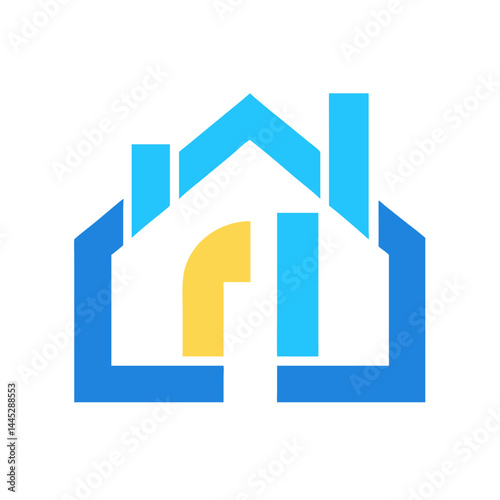Modern Home Icon with Tech Elements for Real Estate or Smart Home Branding , Stylish, minimalist icon of a house with integrated tech elements, evoking a modern, smart home concept. 