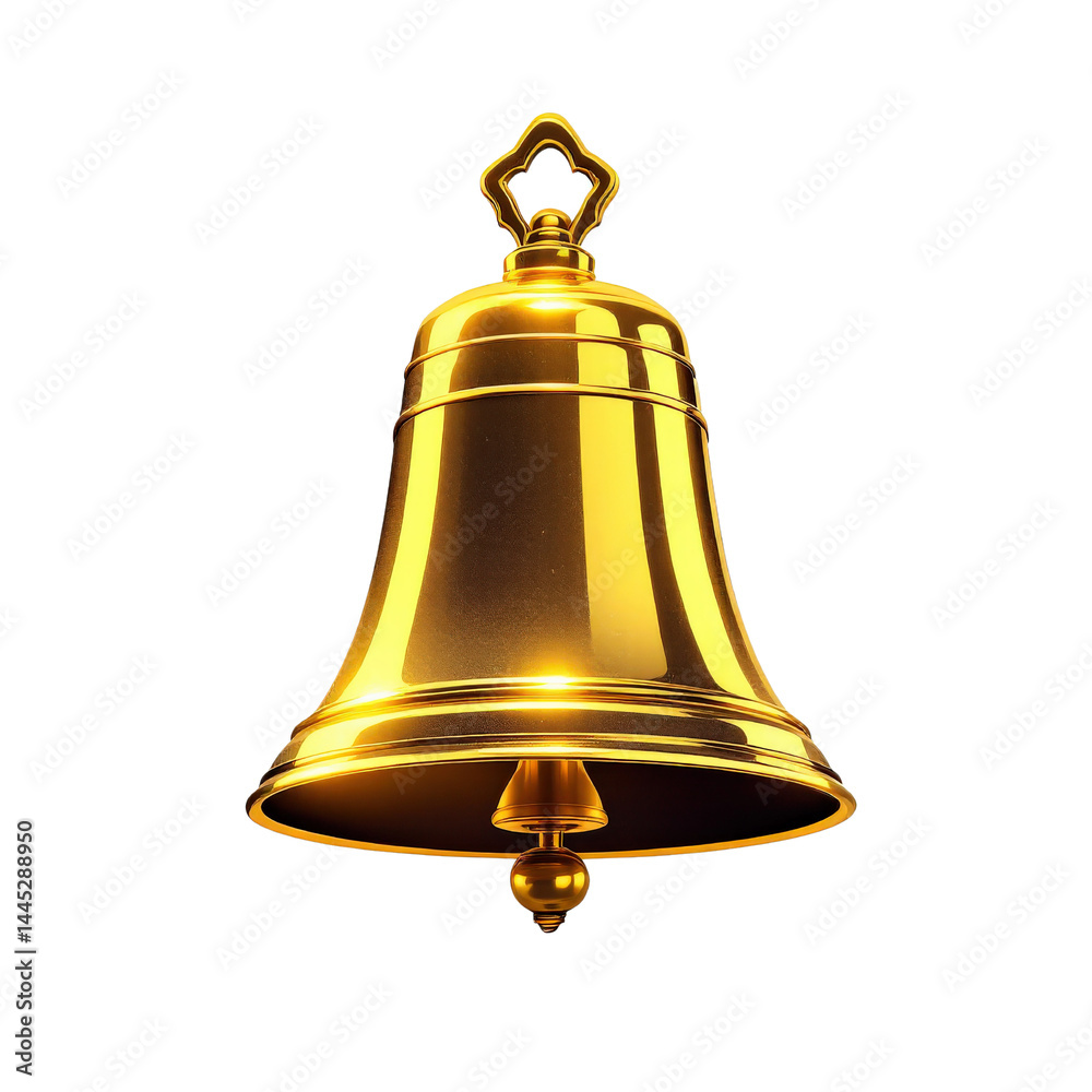 A shiny golden bell with a clapper and an ornate handle. A shiny golden bell with a clapper and an ornate handle.