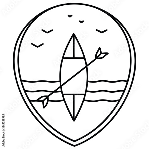 Camping Activities kayaking vector silhouette Line art