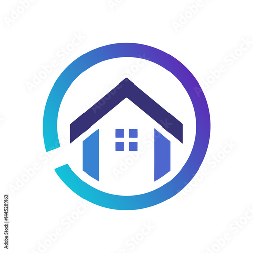 Modern Home Icon with Tech Elements for Real Estate or Smart Home Branding , Stylish, minimalist icon of a house with integrated tech elements, evoking a modern, smart home concept. 