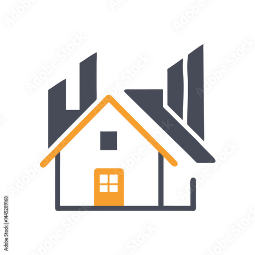Modern Home Icon with Tech Elements for Real Estate or Smart Home Branding , Stylish, minimalist icon of a house with integrated tech elements, evoking a modern, smart home concept. 