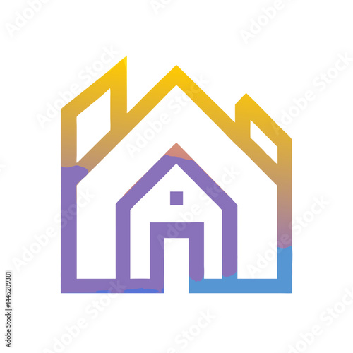Modern Home Icon with Tech Elements for Real Estate or Smart Home Branding , Stylish, minimalist icon of a house with integrated tech elements, evoking a modern, smart home concept. 