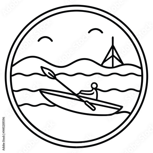 Camping Activities kayaking vector silhouette Line art