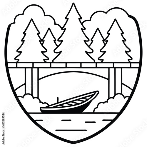 Camping Activities kayaking vector silhouette Line art