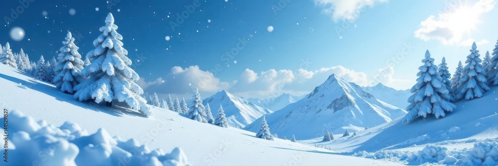 Fototapeta premium Abstract winter scene, swirling snowflakes & icy peaks, peaceful, illustration, minimalist