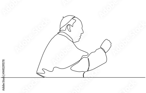 Priest sketch. One line continuous hand drawing outline, One continuous drawn line Catholic priest hand-drawn picture silhouette.Line art single line.