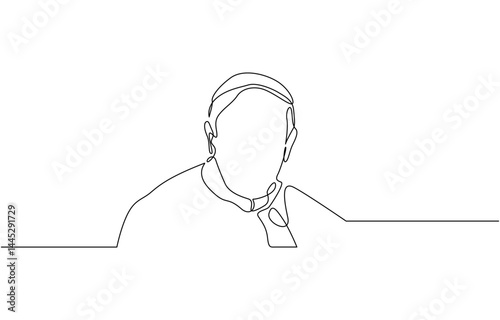 Priest sketch. One line continuous hand drawing outline, One continuous drawn line Catholic priest hand-drawn picture silhouette.Line art single line.