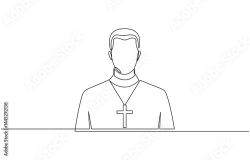 Priest sketch. One line continuous hand drawing outline, One continuous drawn line Catholic priest hand-drawn picture silhouette.Line art single line.