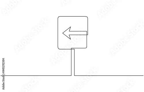 Single line drawing of a classic direction sign, Road direction sign arrows isolated on white background. Continuous one line drawing.