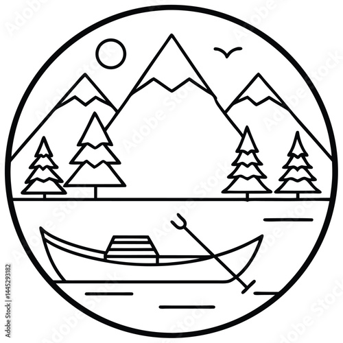 Camping Activities kayaking vector silhouette Line art illustration 