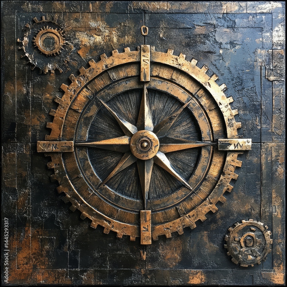 Fototapeta premium November International Mens Day Abstract gear and compass forming a masculine silhouette industrial metallic tones square symbolic resilience Image