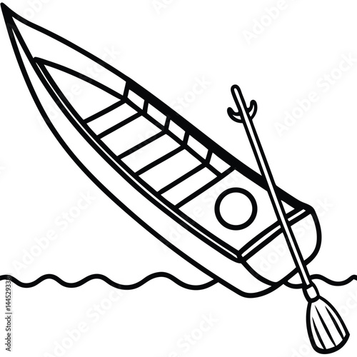 Camping Activities kayaking vector silhouette Line art illustration 