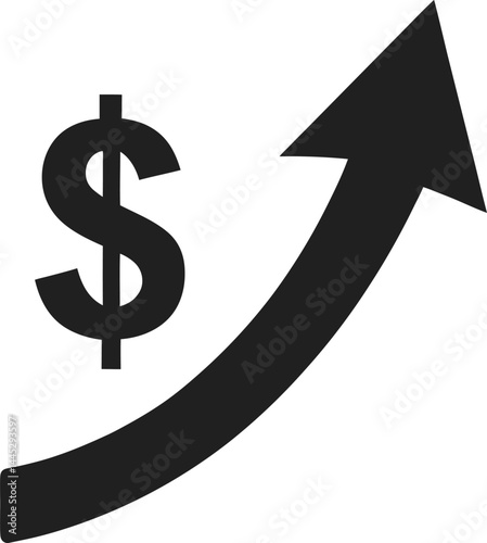upward arrow with dollar sign black silhouette vector on transparent background