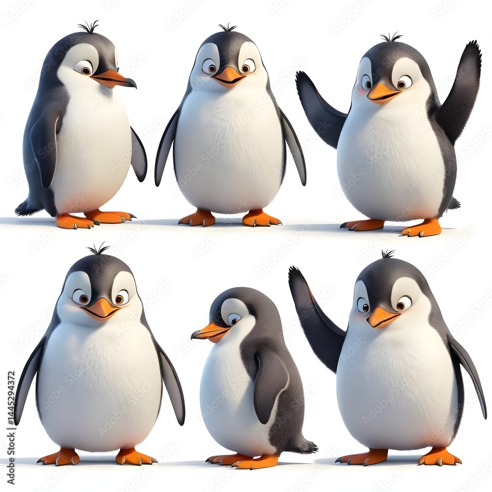 Fototapeta premium Adorable Cartoon Penguins Set