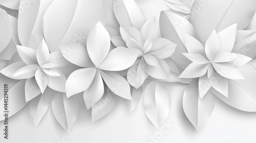 Abstract White Floral Background with Elegant Paper Cut Design and Subtle Shadows