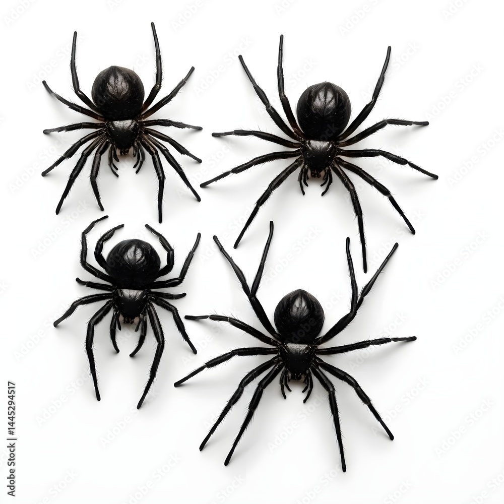 Four Black Spiders on White Background Four Black Spiders on White Background