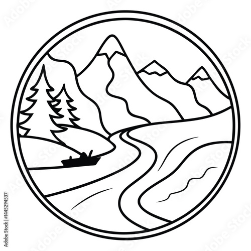 Camping Activities kayaking vector silhouette Line art illustration 