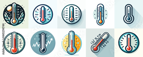Vector Icon Set Thermometers for Temperature Measurement